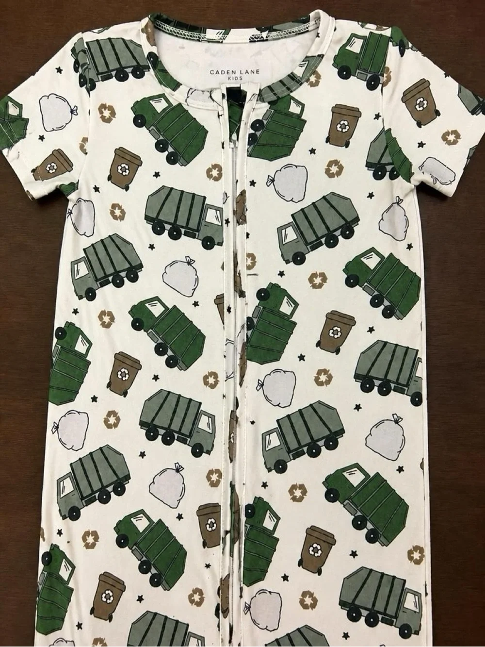 Caden Lane Baby 6-12M Bamboo Garbage Truck Recycling Footed Zipper Pajamas